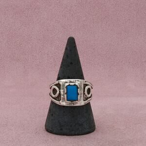 navajo sterling silver mens vintage turquoise circles band ring size 9.5